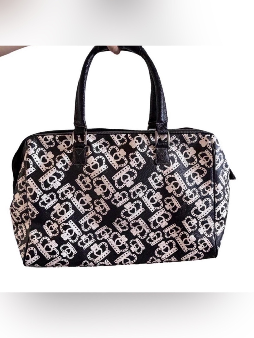 Kathy Van Zeeland Black and White Logo Print duffle Tote bag